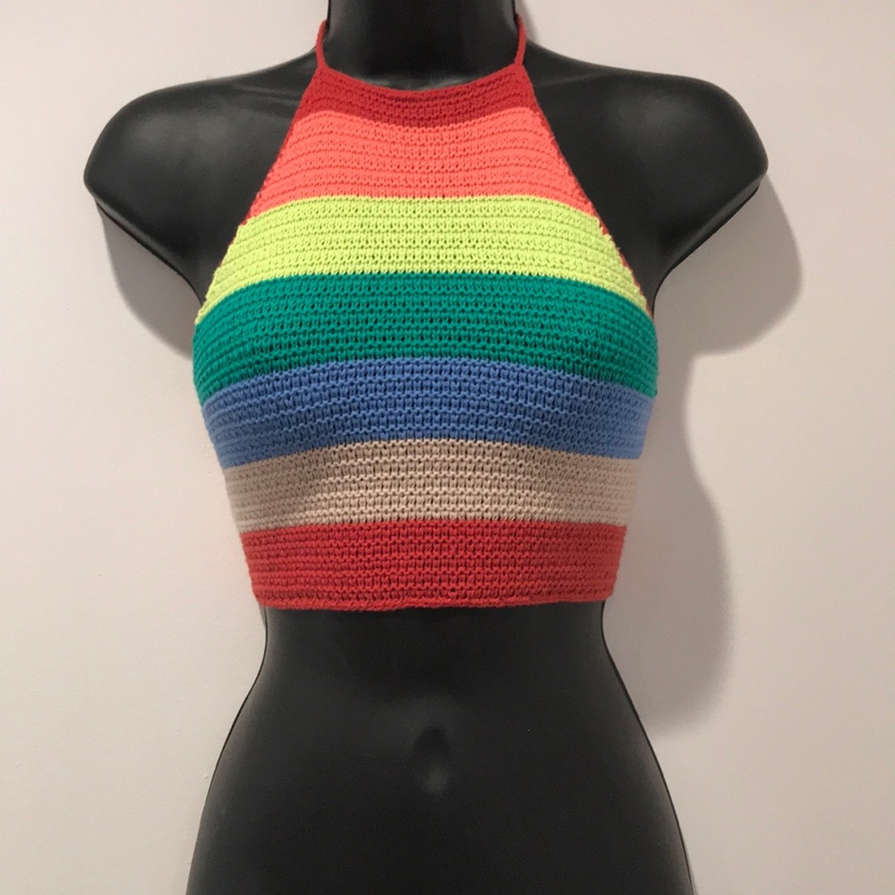 UO Striped  multi color or solid white  halter top